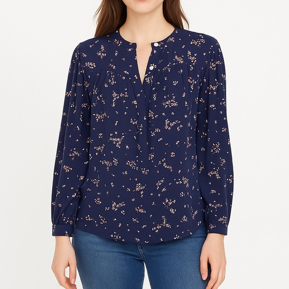 Steven Alan 100% Silk Navy Floral Blouse - Size L - Picture 1 of 10